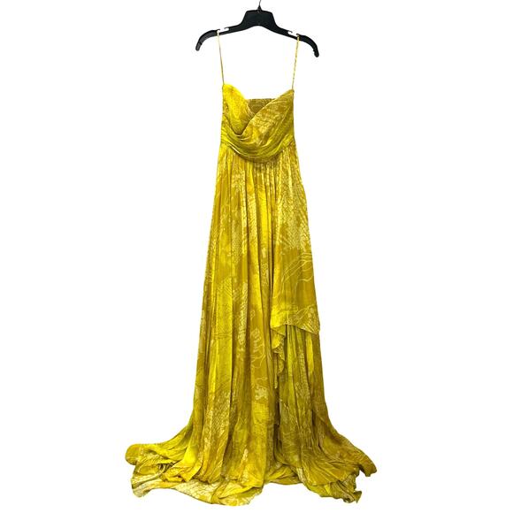 Saaksha & Kinni Bandhani Strapless Yellow Gown NWT Formal Maxi Dress XS - Picture 4 of 12